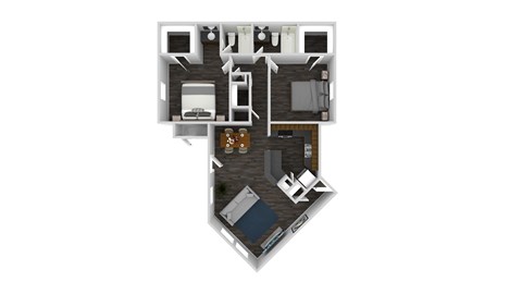 Floor plan for 2 beds, 2 baths, 989 sqft